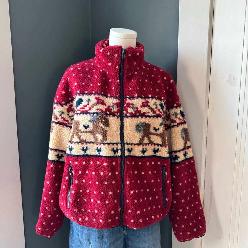 NWT Cider Sherpa Fleece Zip Up Nordic Print Jacket - Picture 2 of 16